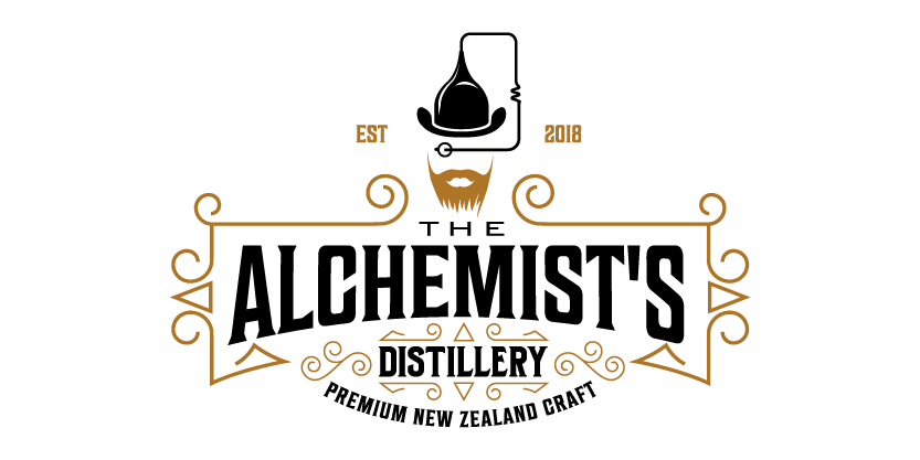 Logo with a man with a beard and a hat from a moonshine in an industrial style.