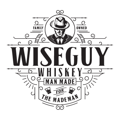 Logo man mobster in a hat industrial style label for whiskey