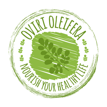 Logo eco leaf moringa oleifera in a circular label.