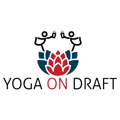 Logo two people in yoga pose with glasses of beer on the hop.