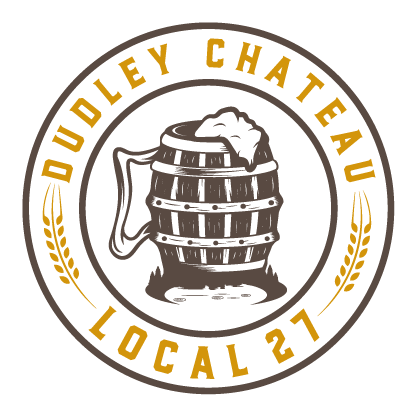 Logo of a wooden barrel in the form of a mug with beer in a circular label.