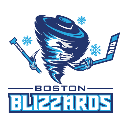 Conceptual logo blizzard with a puck on his head and a stick in his hand for a hockey theme.