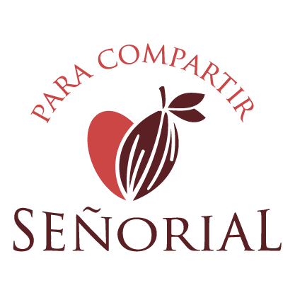 Logo in the form of a symbol of the heart and cocoa fruit.
