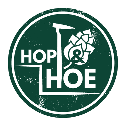 Hoe and hop eco grunge logo in a circular label.