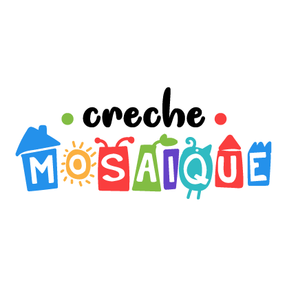 Art logo with the inscription in the form of children's objects, house, bird, leaf for a children's school.