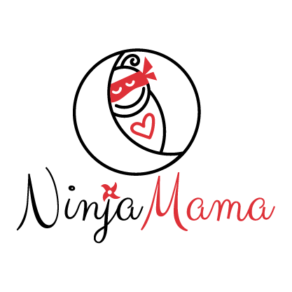 Concept logo with a baby ninja in blindfold on a crescent moon.
